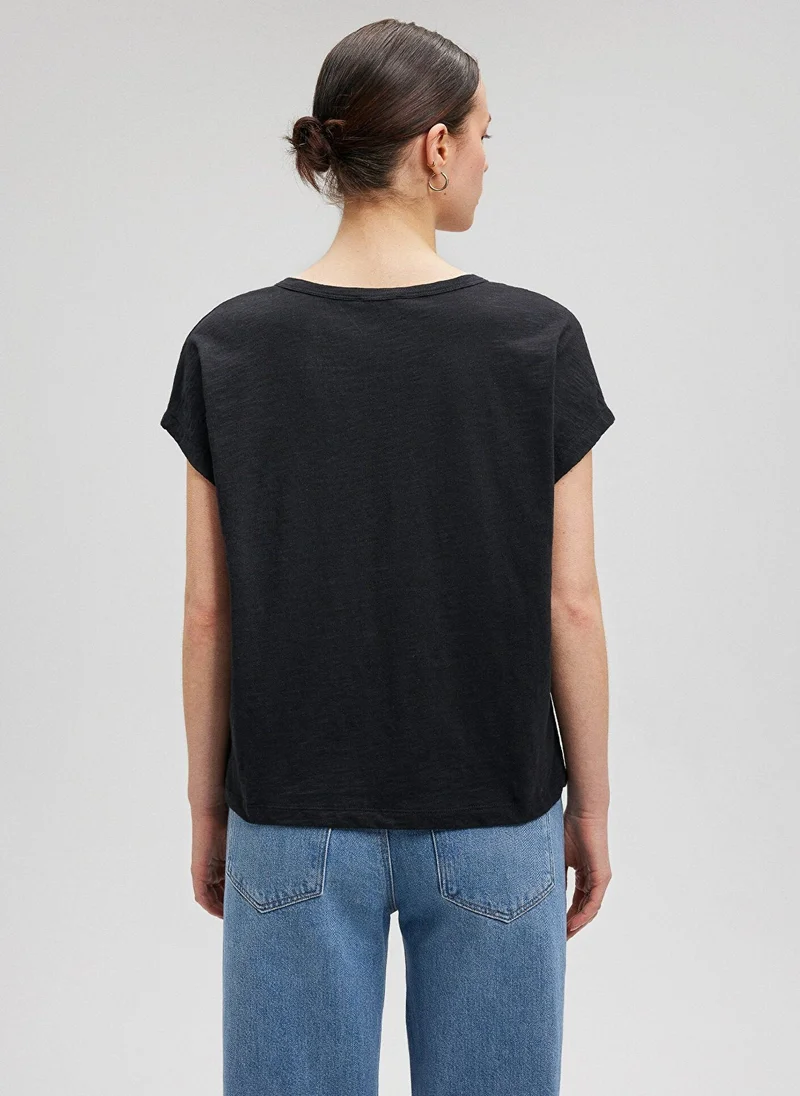 MAVI V Neck Black Basic T-Shirt