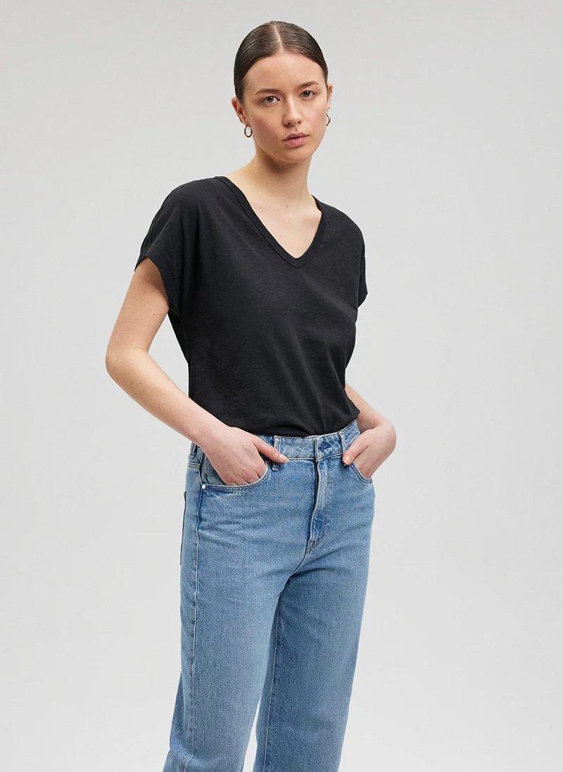 MAVI V Neck Black Basic T-Shirt