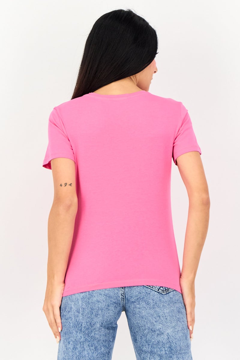 ONLY Women Crew Neck Graphic Print Short Sleeves T-Shirt, Pink - Image 2