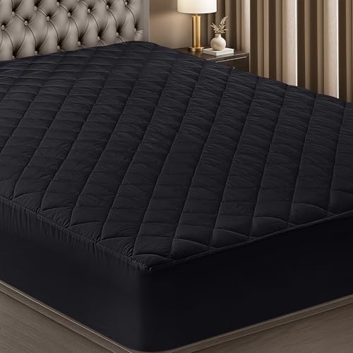 Utopia Bedding Quilted Fitted Mattress Pad, Queen Size, Elastic Fitted Mattress Topper Protector and Cover Stretches up to 16 Inches Deep, Machine Washable (Black) - Image 1
