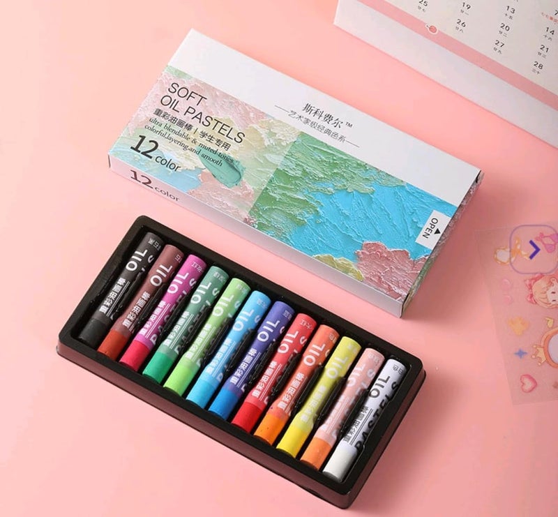 Generic 12 Artist Soft Oil Pastels Ultra Blendable and Muted Tones Colorful and Smooth For Coloring Shading Vibrant Color Soft Pastel  - Image 1