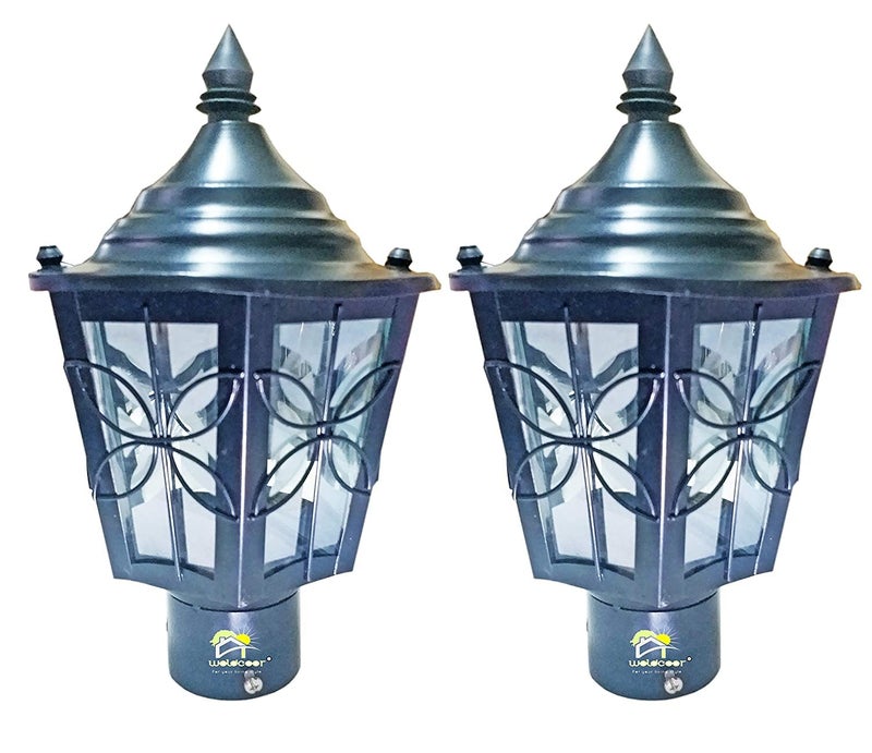 Weldecor Metal Antique Decorative Outdoor Gate LampsArchitectural Design for Main Home Gate Light WaterproofRustproof for GardenExterior Compound Wall Lights for PillerPole Lamp Post Set of 2 - Image 1