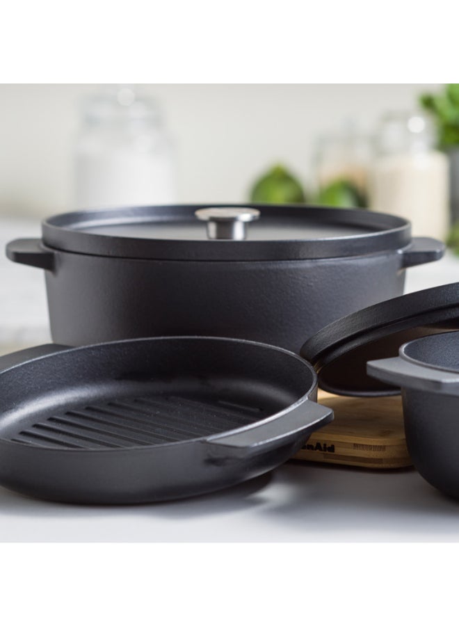 KitchenAid Cast Iron Oval Casserole with Lid Matte Black 30cm CC004900-001 - Image 5