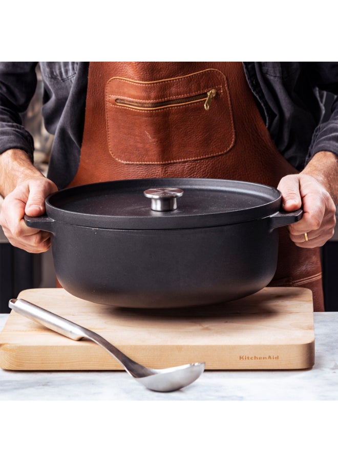 KitchenAid Cast Iron Oval Casserole with Lid Matte Black 30cm CC004900-001 - Image 4