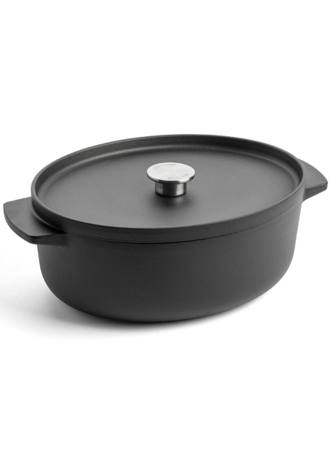 KitchenAid Cast Iron Oval Casserole with Lid Matte Black 30cm CC004900-001 - Image 1