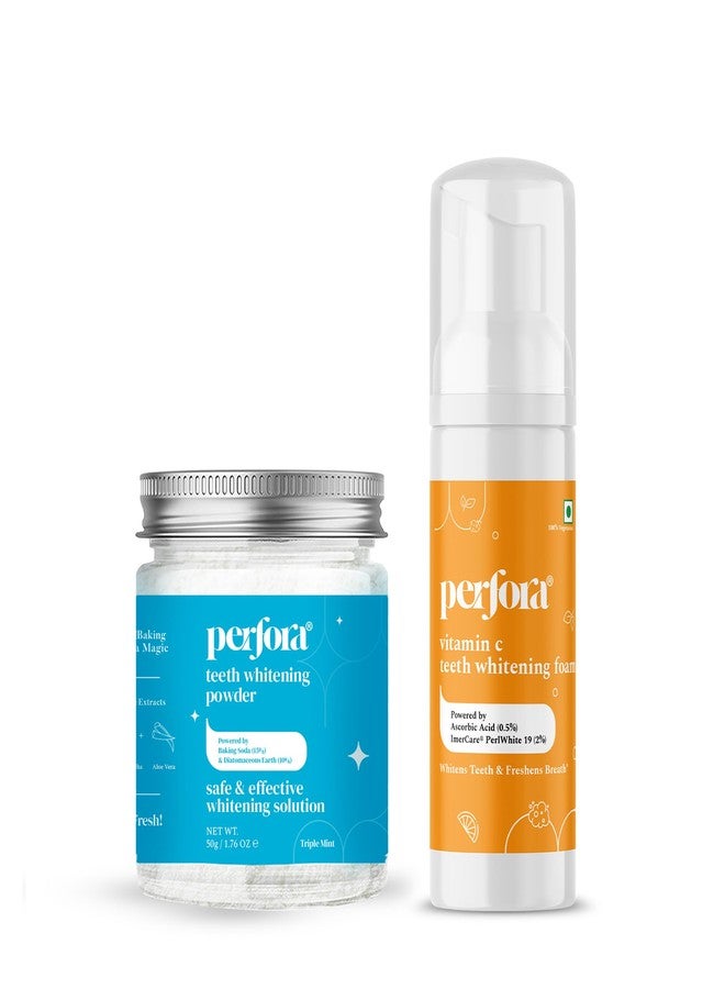 Perfora Teeth Whitening Combo | Teeth Whitening Powder 50gm & Teeth Whitening Foam | Enamel-Safe & Sensitivity-Free Oral Care Formula For Tooth Stain Removal | Pack Of 2 - Image 1