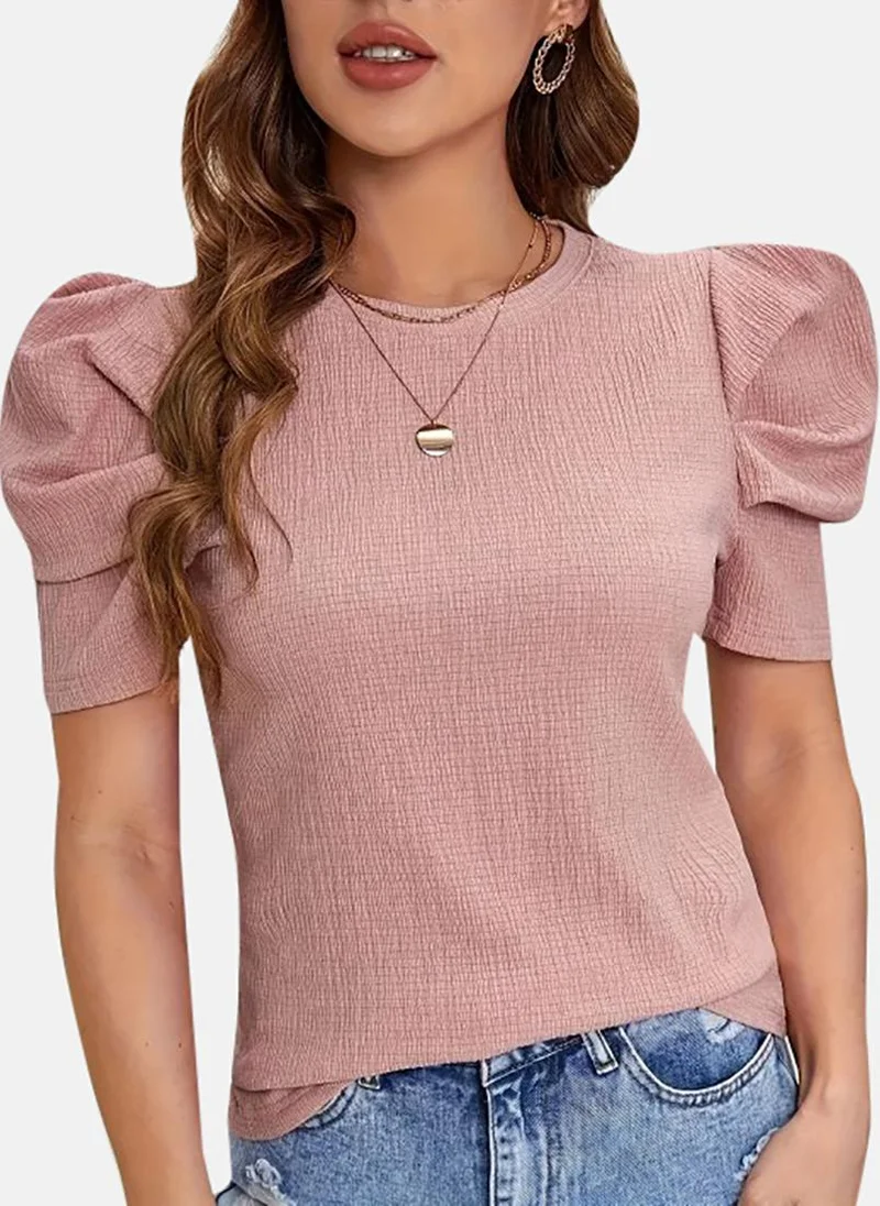 YUNIQEE Pink Solid Relaxed Short Sleeve Top
