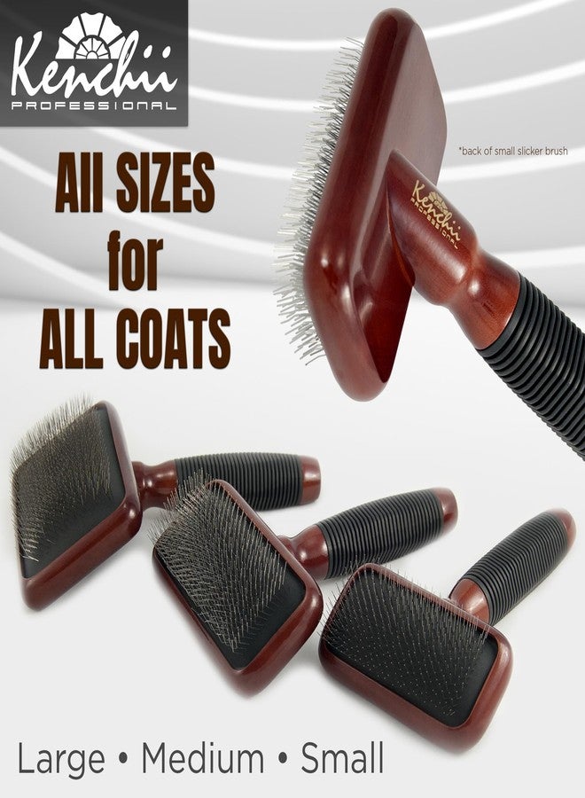 Kenchii Slicker Brush for Dogs, Professional Dog Grooming Brush for Loose Fur, Tangles, Long Short Haired, Stainless Steel Pins, Maplewood Handle, Medium - Image 3