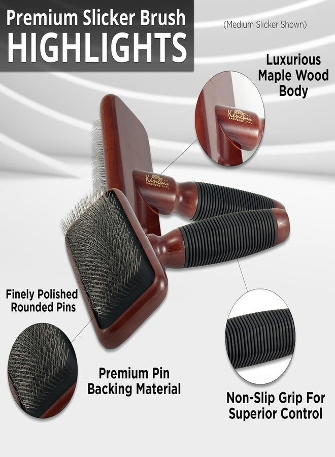 Kenchii Slicker Brush for Dogs, Professional Dog Grooming Brush for Loose Fur, Tangles, Long Short Haired, Stainless Steel Pins, Maplewood Handle, Medium - Image 2