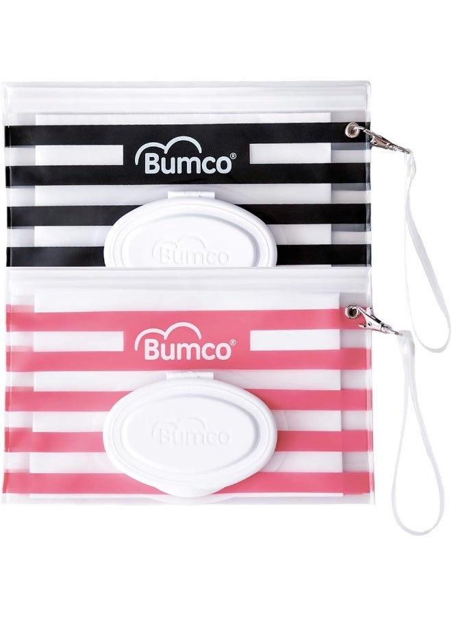 Baby Bum Brush BUMCO Airtight Wipes Dispenser, Keeps Wet, Reusable Refillable Pouch, Diaper Bag Organizer for Travel, Carrying Clutch, Unique Gift for Girl Boy [black & pink] - Image 1