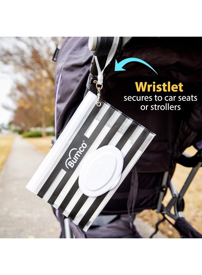 Baby Bum Brush BUMCO Airtight Wipes Dispenser, Keeps Wet, Reusable Refillable Pouch, Diaper Bag Organizer for Travel, Carrying Clutch, Unique Gift for Girl Boy [black & pink] - Image 5