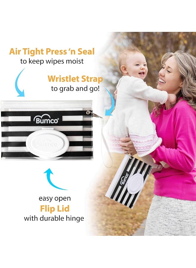 Baby Bum Brush BUMCO Airtight Wipes Dispenser, Keeps Wet, Reusable Refillable Pouch, Diaper Bag Organizer for Travel, Carrying Clutch, Unique Gift for Girl Boy [black & pink] - Image 2