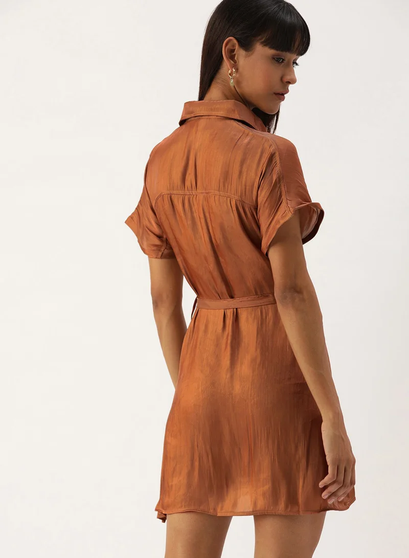 Pinacolada  Women's Ash Brown Metallic Textured Mini Dress for Women | Best Price UAE