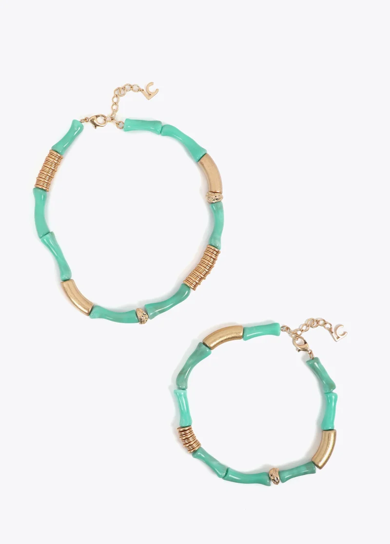لولا كساديمونت Pack of Two Combined Necklaces with Bamboo-Effect Metal Pieces