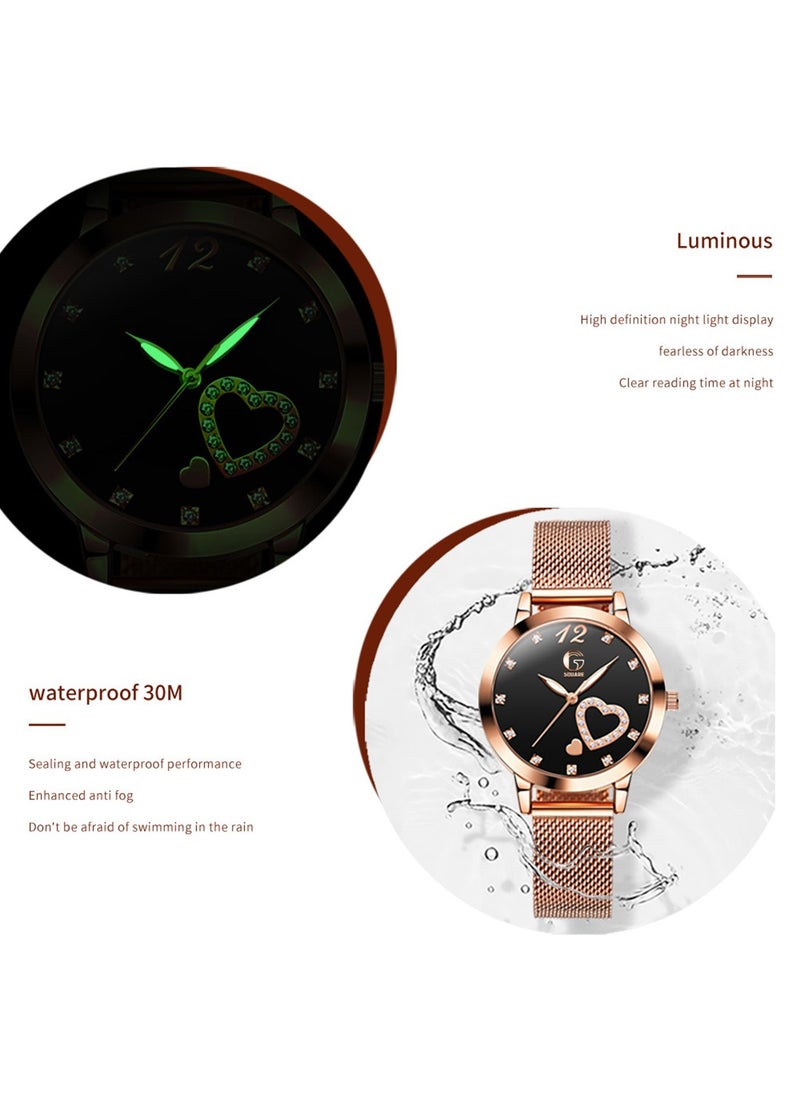 Gsquare Analog Quartz Heart Shape Black Dial Stainless Steel Band Watch - 5189  - Image 4