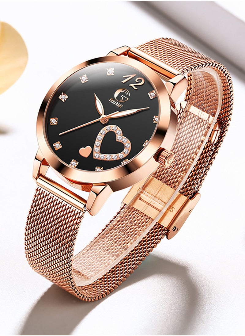 Gsquare Analog Quartz Heart Shape Black Dial Stainless Steel Band Watch - 5189  - Image 2