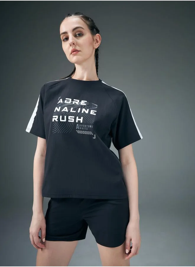 Technosport Technosport Slogan Print Crew Neck Stretch Crop T-Shirt
