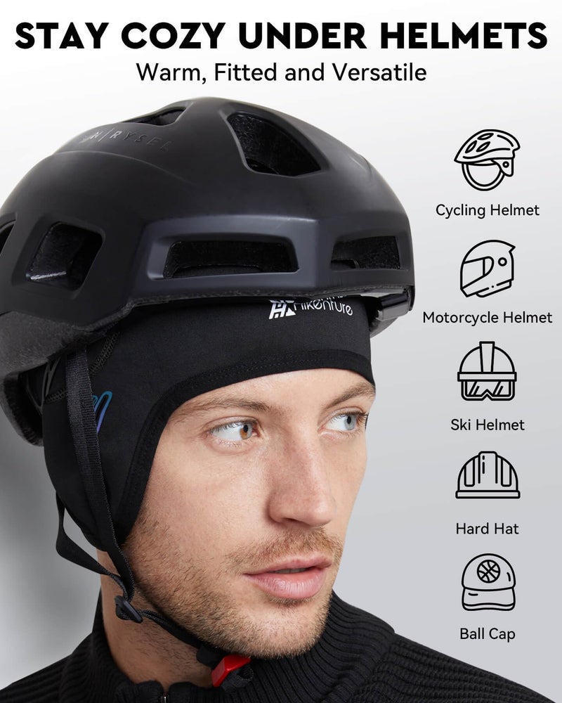 Hikenture Skull Cap Helmet Liner with Glasses Holes, Winter Thermal Cycling Cap for Men & Women, Cycling Hat Beanie Black - Image 3