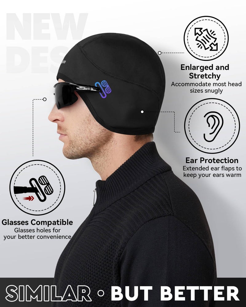 Hikenture Skull Cap Helmet Liner with Glasses Holes, Winter Thermal Cycling Cap for Men & Women, Cycling Hat Beanie Black - Image 5