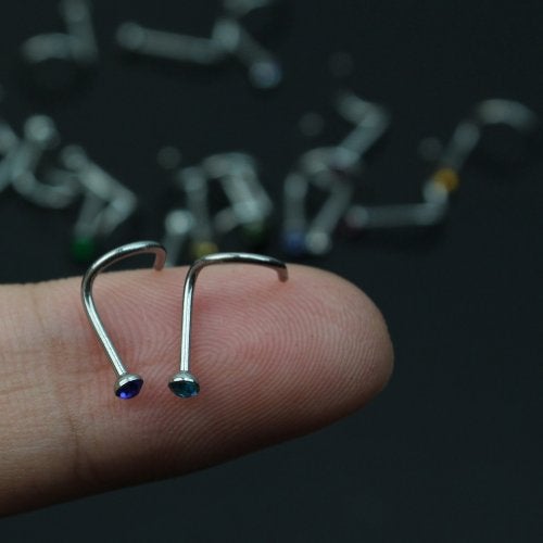 CrazyPiercing 20pcs Colorful Rhinestone Steel Screw Nose Rings Studs Bar Pin Piercing Jewelry (20 pcs) - Image 3