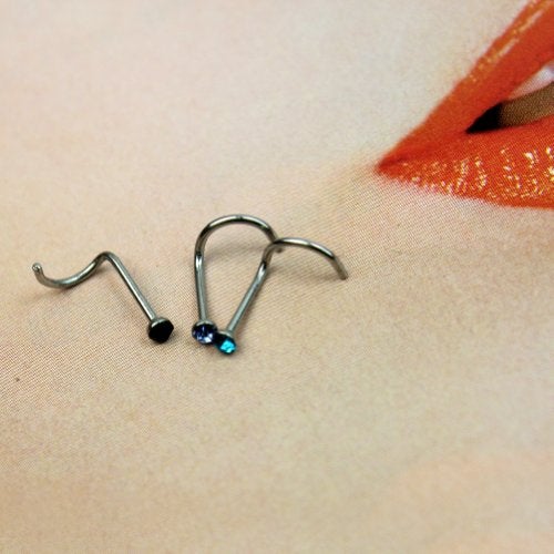 CrazyPiercing 20pcs Colorful Rhinestone Steel Screw Nose Rings Studs Bar Pin Piercing Jewelry (20 pcs) - Image 4