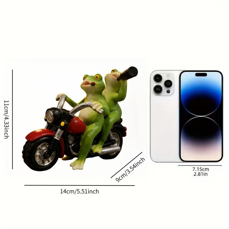 Two Frogs Riding a Motorcycle Resin Statue Fun Living Room Desk Bookshelf Garden Courtyard Home Decor - Image 3