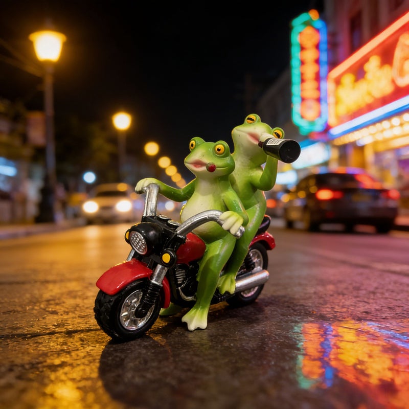 Two Frogs Riding a Motorcycle Resin Statue Fun Living Room Desk Bookshelf Garden Courtyard Home Decor - Image 2