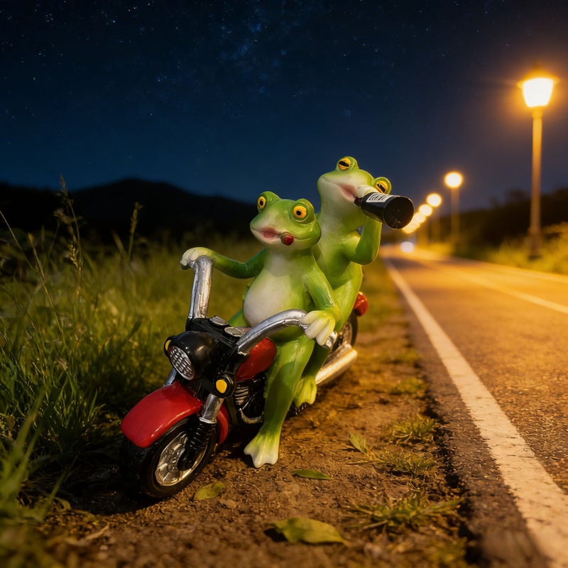 Two Frogs Riding a Motorcycle Resin Statue Fun Living Room Desk Bookshelf Garden Courtyard Home Decor - Image 4