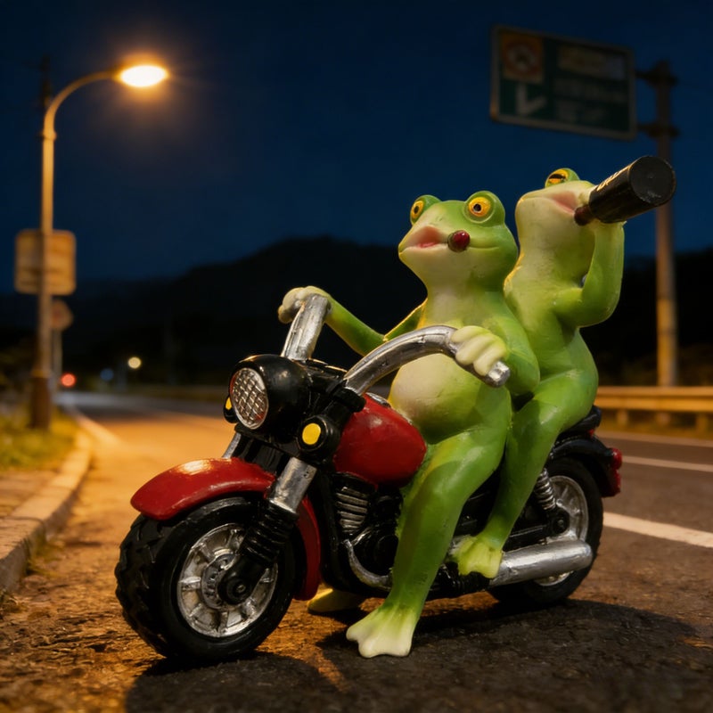 Two Frogs Riding a Motorcycle Resin Statue Fun Living Room Desk Bookshelf Garden Courtyard Home Decor - Image 1
