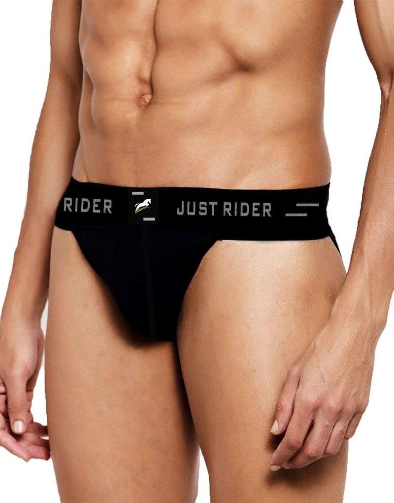 JUST RIDER ملابس داخلية رجالية من القطن على شكل سراويل قصيرة، رياضية للكريكيت؛ داعم للجيم واليوغا أو حزام رياضي لجميع الرياضات والأنشطة الرياضية الأخرى (أسود، XL) - Image 3