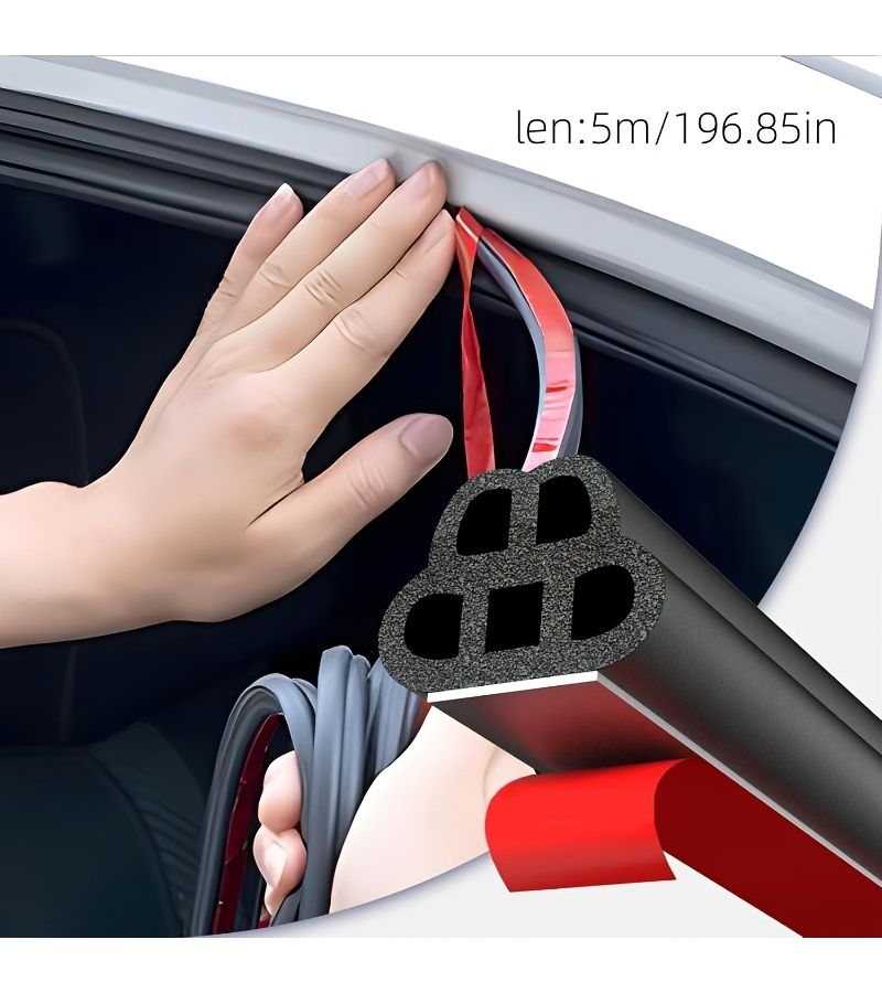Universal Self-Adhesive Car Door Weatherproof Sealing Strip 196.85 Inch Black Sound Insulation - Image 1