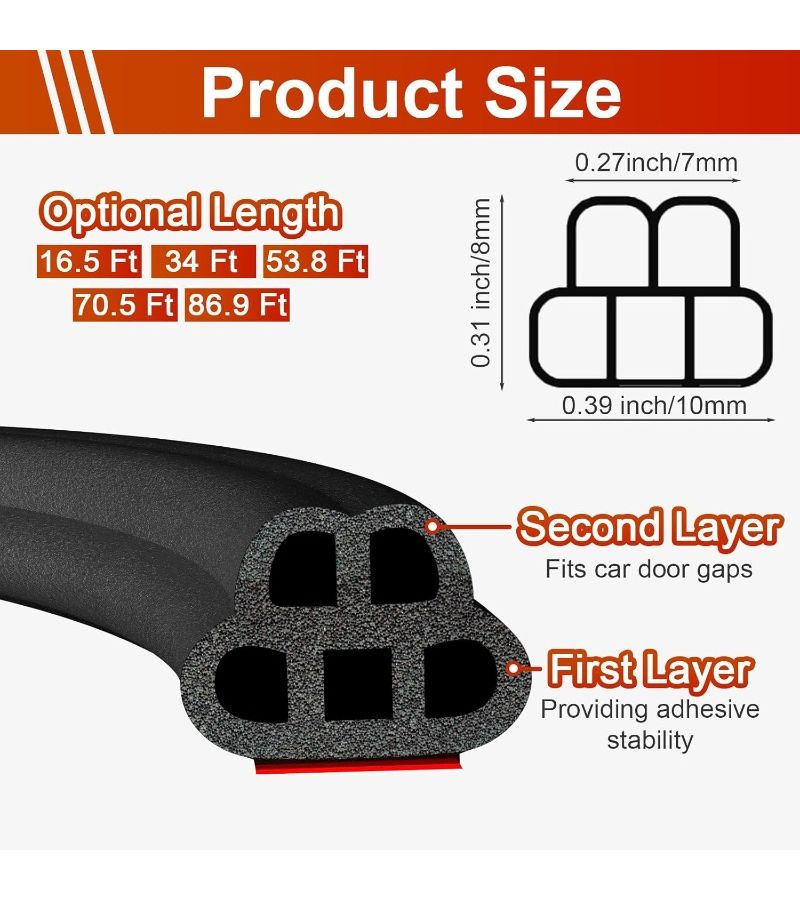 Universal Self-Adhesive Car Door Weatherproof Sealing Strip 196.85 Inch Black Sound Insulation - Image 5