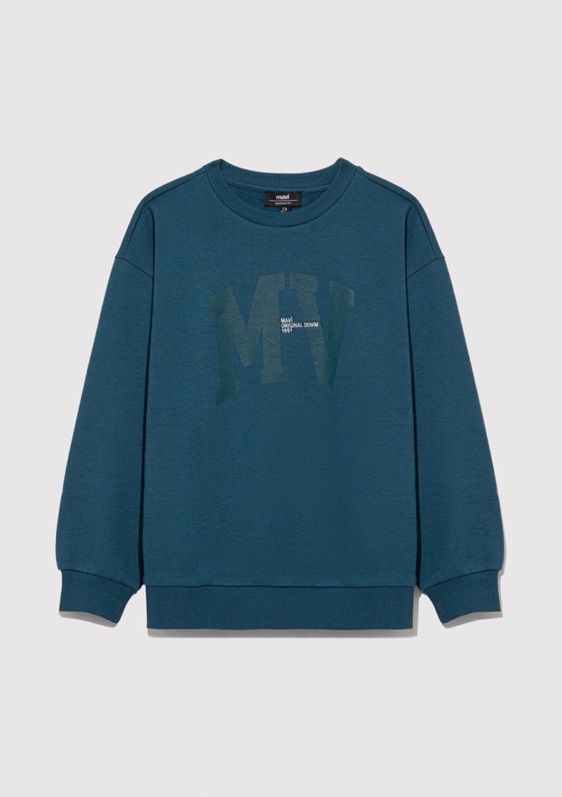 MAVI Blue Mv Logo Printed Hooded Green Sweatshirt6S10054-70754 - Image 1