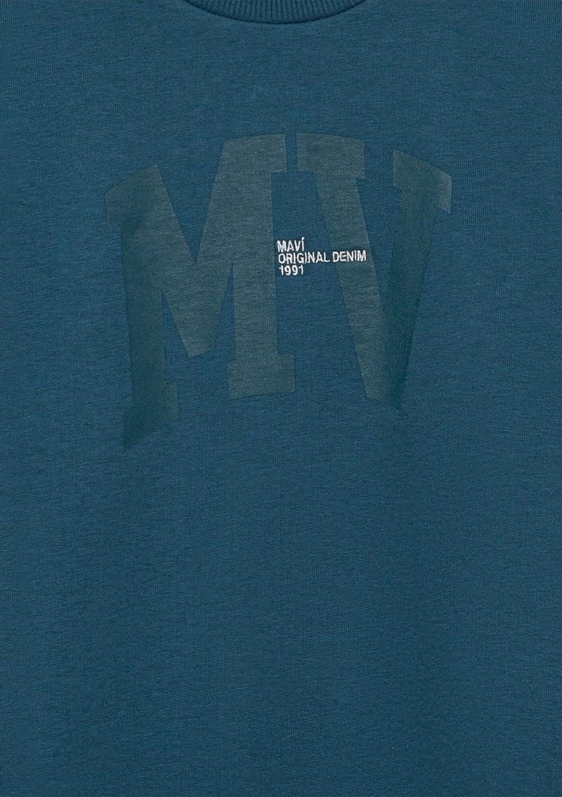 MAVI Blue Mv Logo Printed Hooded Green Sweatshirt6S10054-70754 - Image 3