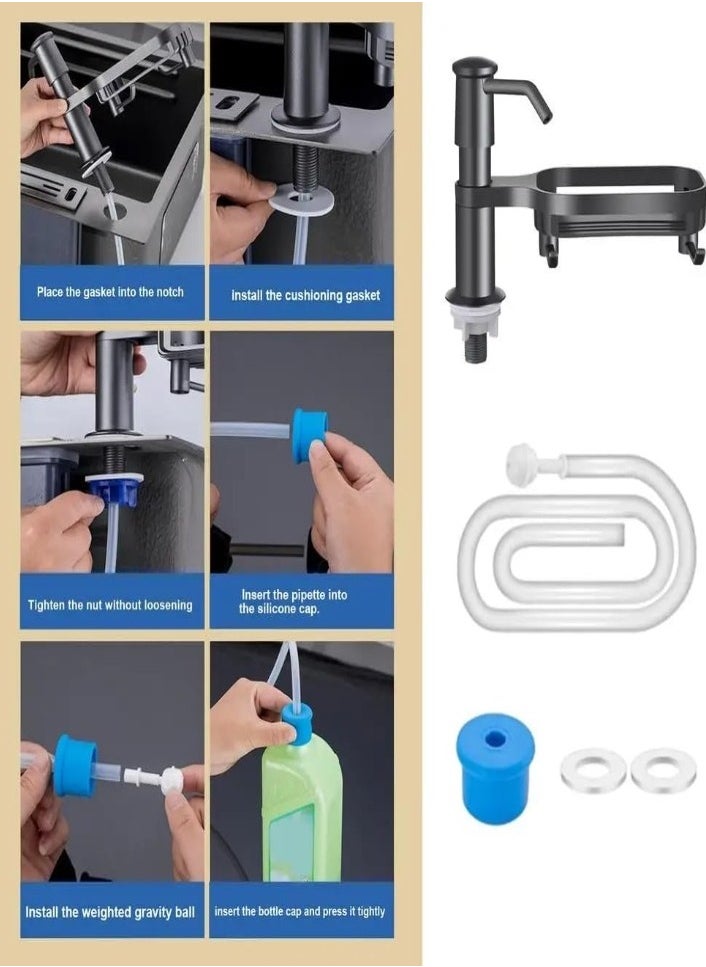 XVersion Sink Soap Dispenser for Kitchen Lengthen ABS Pump Head Countertop Cleaner Pump with Storage Rack & Extension Tube Kit  - Image 5