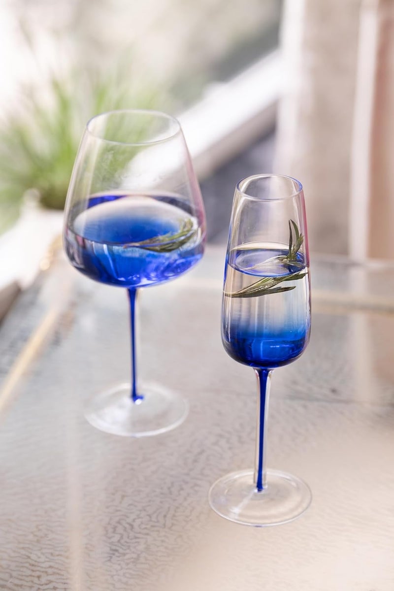 INVOKE INVOKE Home Living Set of 2 Crystal Flute Champagne Glasses with Blue Bottom - Image 2