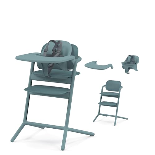 Cybex LEMO High Chair 3in1 Set with Baby Set Snack Tray Modern Design OneHand Depth Height Adjustment AntiTip Wheels from 6 Months Convertible to Adult Chair Stone Blue