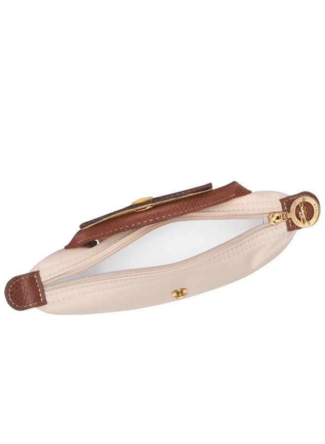 Beige Foldable Mini Shoulder Bag with Leather Accents - Image 5