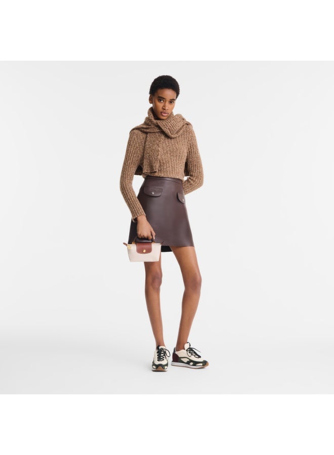 Beige Foldable Mini Shoulder Bag with Leather Accents - Image 2