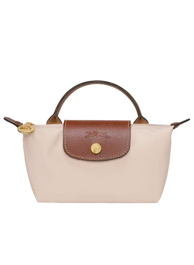 Beige Foldable Mini Shoulder Bag with Leather Accents - Image 1