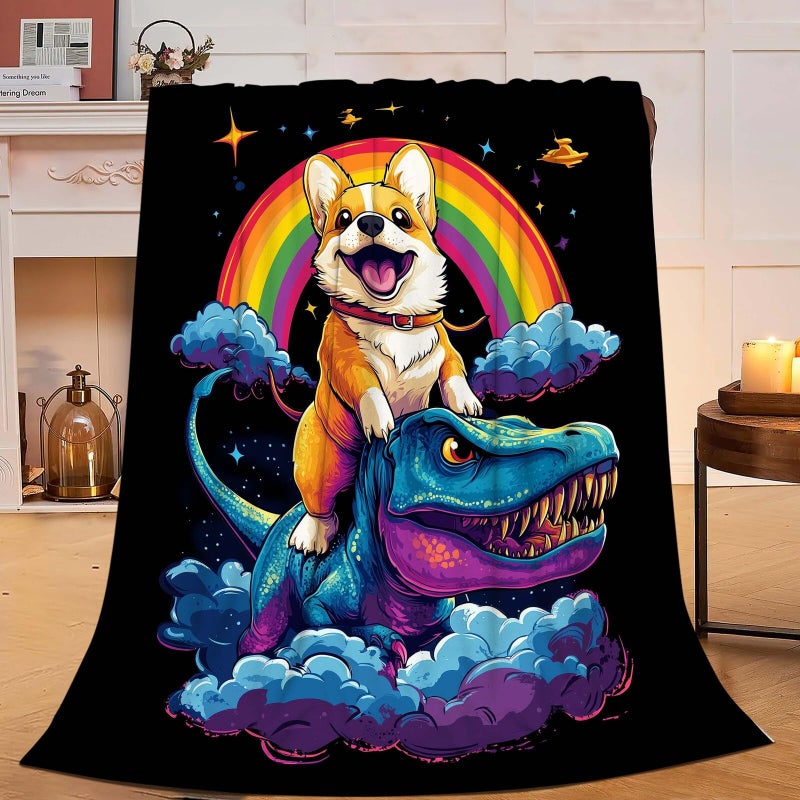 Fuzawet Corgi بطانية مضحكة الكرتون corgi ديناصور رمي هدايا بطانية لمحبي كورجي فتيات الأولاد أطفال الرجال البالغين super super plush fluffy fuzzy fleece deceed 40'x50 '' '' ' - Image 1