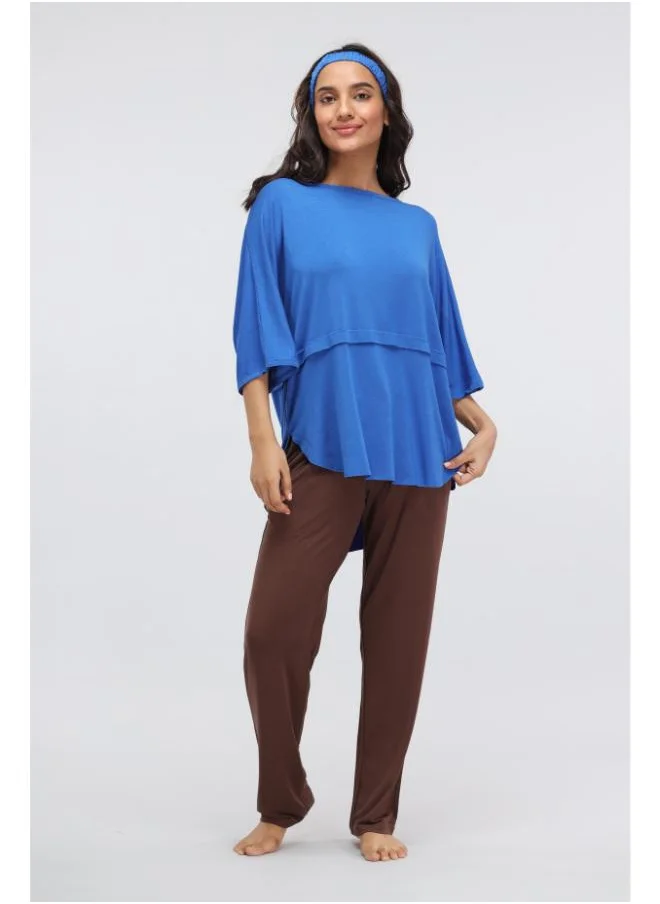 NeceSera French Roast Straight Lounge Set with Olympain Blue Oversized top