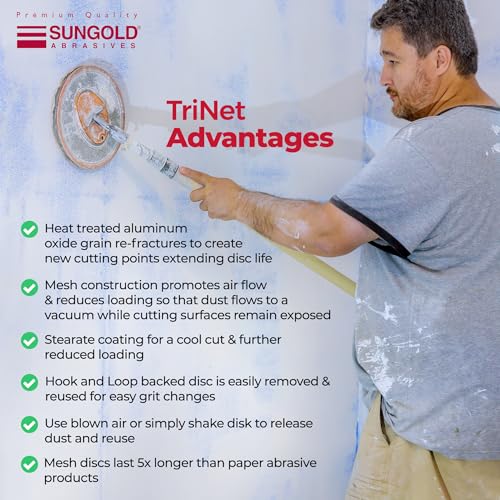 Sungold Abrasives أقراص صنفرة سونغولد أبرسيفز 91-875-060 تري نت ميس 60 حبيبة مع خطاف وحلقة من أكسيد الألمنيوم المعالج، عبوة 10، 9" - Image 4