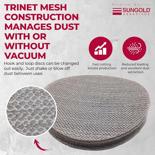Sungold Abrasives أقراص صنفرة سونغولد أبرسيفز 91-875-060 تري نت ميس 60 حبيبة مع خطاف وحلقة من أكسيد الألمنيوم المعالج، عبوة 10، 9" - Image 2