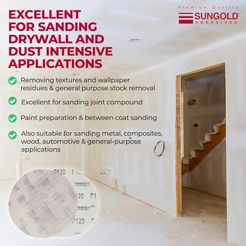 Sungold Abrasives أقراص صنفرة سونغولد أبرسيفز 91-875-060 تري نت ميس 60 حبيبة مع خطاف وحلقة من أكسيد الألمنيوم المعالج، عبوة 10، 9" - Image 3