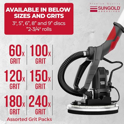 Sungold Abrasives أقراص صنفرة سونغولد أبرسيفز 91-875-060 تري نت ميس 60 حبيبة مع خطاف وحلقة من أكسيد الألمنيوم المعالج، عبوة 10، 9" - Image 5