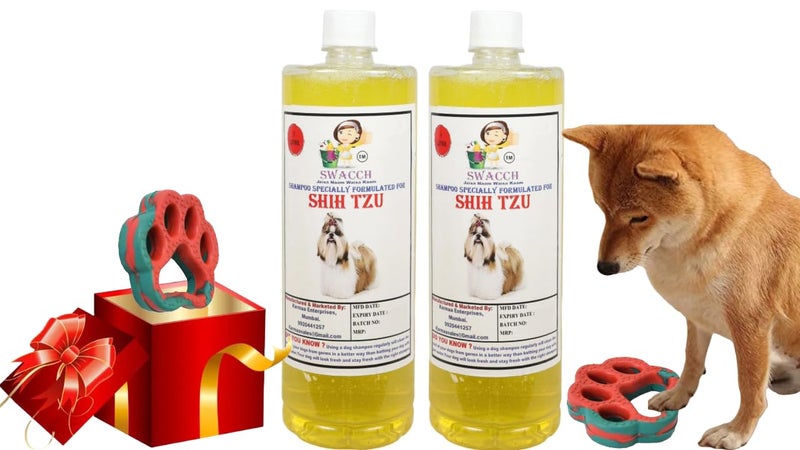 swacch Shih Tzu Dog Shampoo + Paw Shape I Rubber Dog Toy for Training and Interactive I Durable & Safe I Combo Pack I 2 Litre Lemon - Image 1
