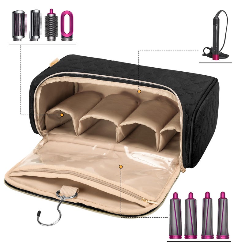 Yarwo Airwrap Travel Case Compatible for Dyson Airwrap Multi-Styler All Models and Attachments, Portable Storage Bag with Hanging Hook for Hair Curler Accessories, Black (Patented Design) - Image 2