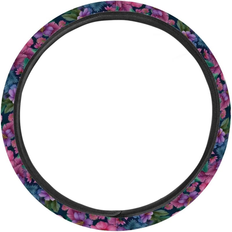 Steering Wheel Cover, Lovely Floral Pattern for Women, All-Season 15 Inch Soft Universal Protector (Nocturne Blooms) - Image 2