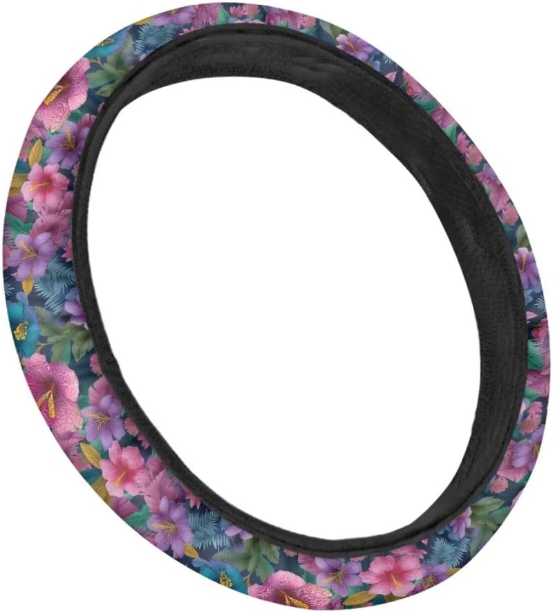 Steering Wheel Cover, Lovely Floral Pattern for Women, All-Season 15 Inch Soft Universal Protector (Nocturne Blooms) - Image 3